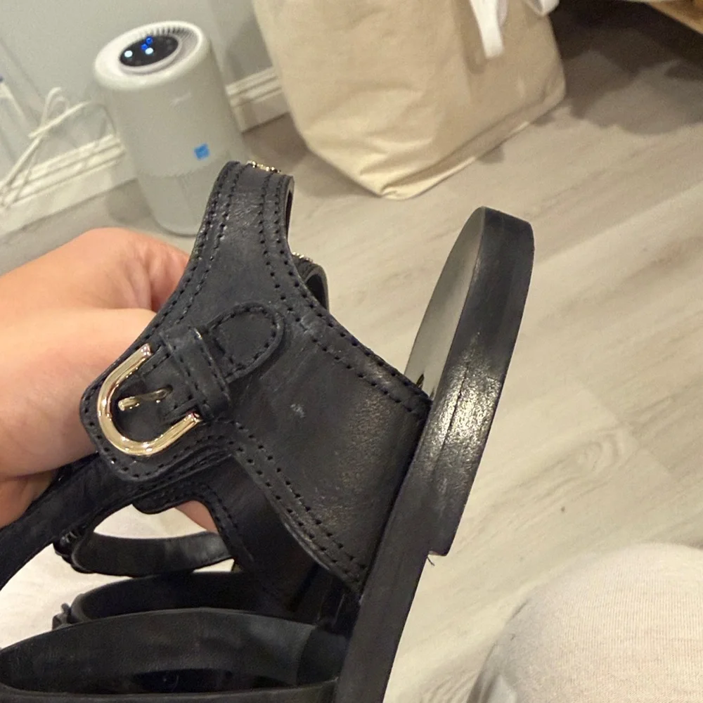 CHANEL Black Leather Chain-Strap Slingback Sandals